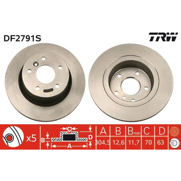 TRW BRAKE DISC - SOLID - SINGLE-  R.R. REAR image
